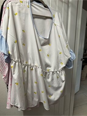 SHEIN Cream Peplum Top with Yellow Lemon Print